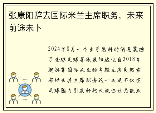 张康阳辞去国际米兰主席职务，未来前途未卜